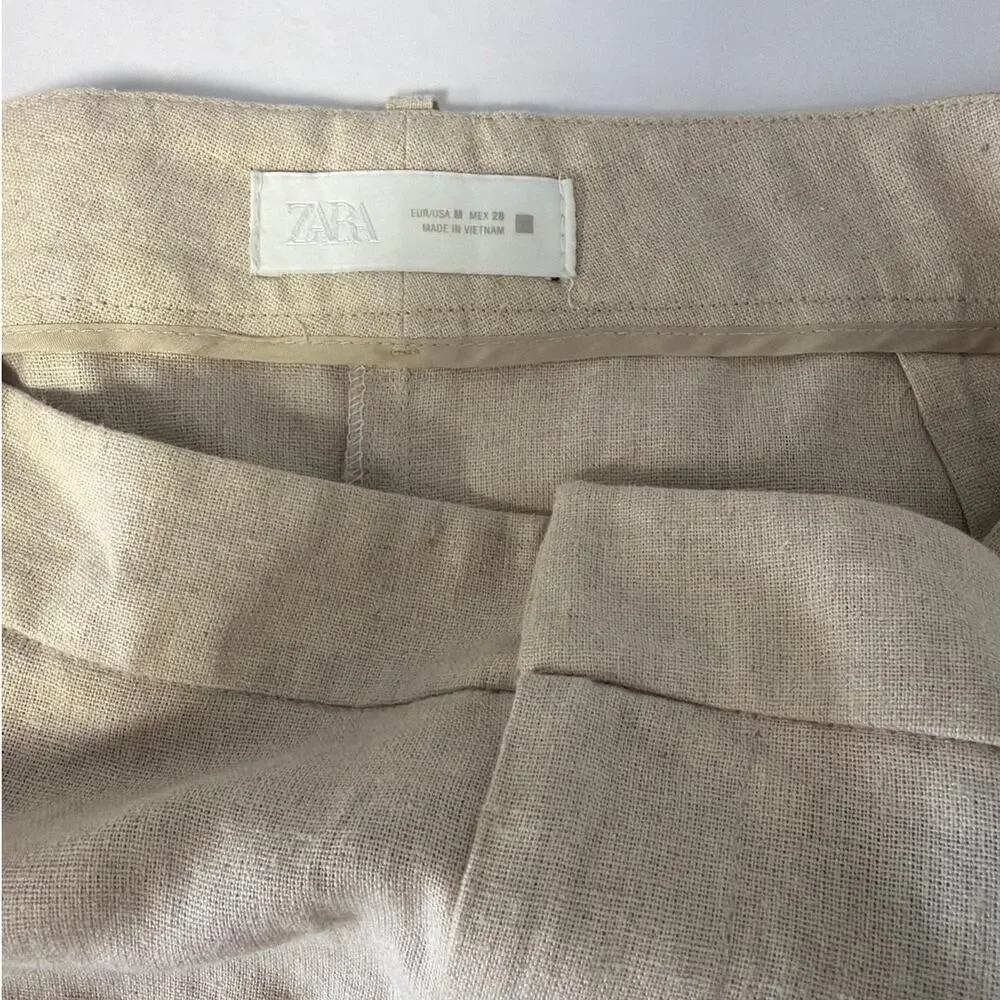 Zara women's linen blend crop pants M